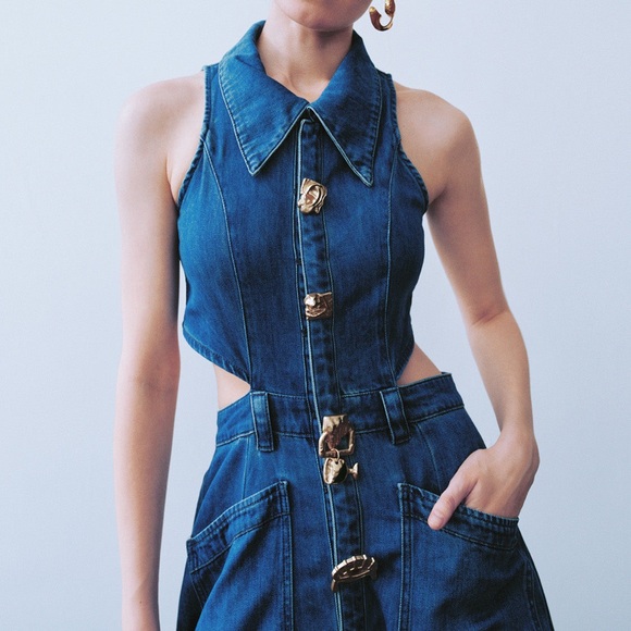 #161 URBAN REVIVO | GRADIENT CUT-OUT SLEEVELESS DENIM DRESS Sz. 4 & Sz. 8 Jean - Picture 6 of 15